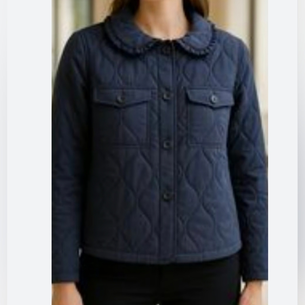 Sabrina Lauren Patchwork Quilted Navy Blue Jacket Size